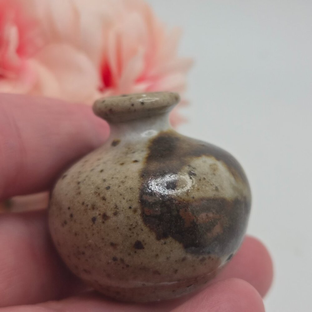 Vintage La Belle Studio Pottery Miniature Pot Vase Earth Ware Signed Numbered